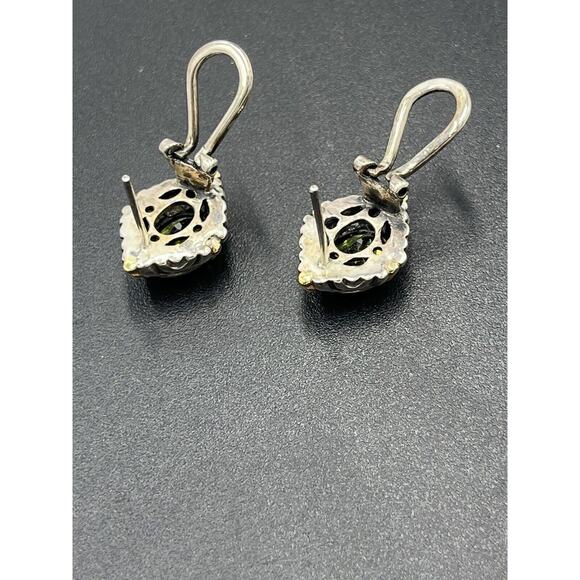 BJC Samuel Benham Sterling Silver Sign 14k Gold Oval Peridot Stud Omega Earrings - Picture 9 of 16
